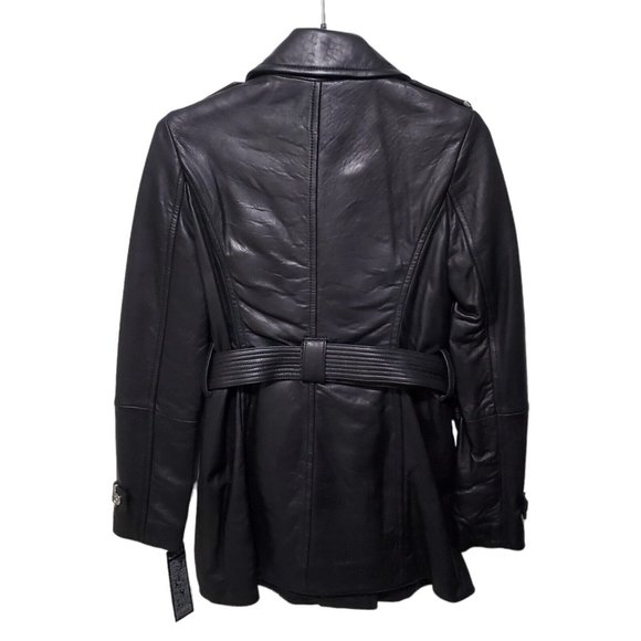 NWT Michael Kors Leather Jacket Moto Black Belt Long Asymmetrical Zip Sz XS READ - Picture 7 of 15